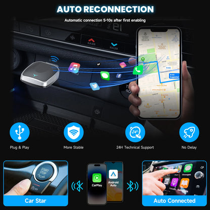 2-In-1 Wired to Wireless Carplay Adapter & Android Auto Wireless Adapter Plug & Play